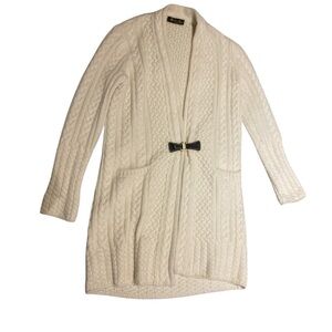 Loro Piana /  cream off white cable knit 100% Cashmere shawl Cardigan buckle XS